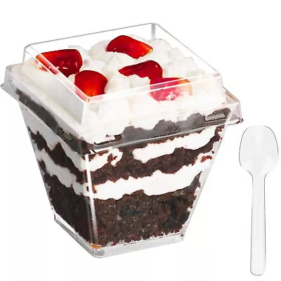 2 Oz Dessert Cups With Lids And Spoons 50 Pack Mini Square Plastic Parfait C... • $23.46