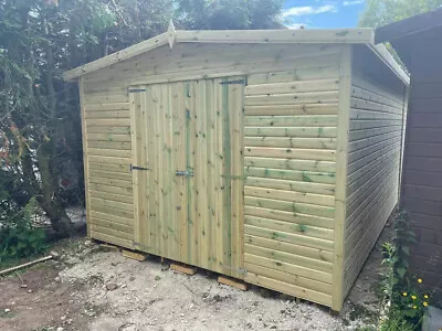 10x10 WOODEN WORKSHOP 16MM APEX SHED TANALISED HEAVY DUTY CHECK POSTCODES BELOW • £1380