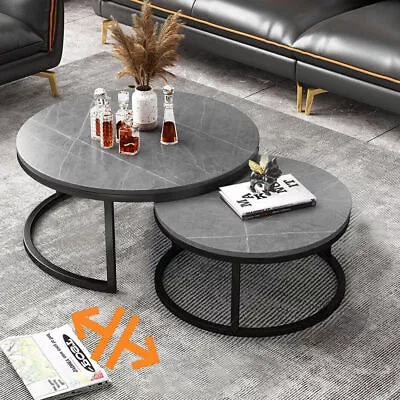 2pcs Luxury-Ash Marble Round Coffee Table Nesting Tables 31.5  / 16  Living Room • $169.90