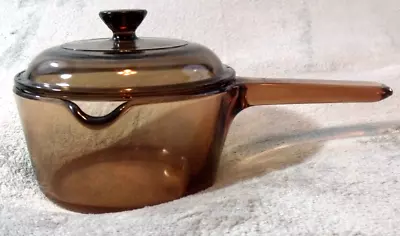 Corning Ware Visions Cookware 1 L Saucepan Pot Spout Pyrex Lid USA Made Vintage • $29.87