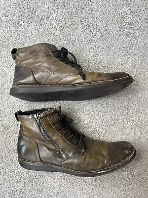 John Varvatos Barrett Boots Mens 9.5 Leather Side Zip Lace Up Shoes Distressed • $70