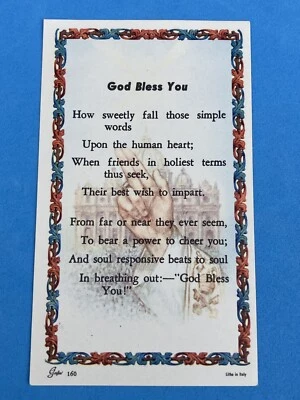 Vintage Catholic Holy Prayer Card - “God Bless You” • $1.25