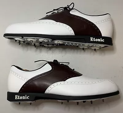 Etonic Dri-Tech Classics White & Brown Leather Golf Shoes Size 10M • $26.99