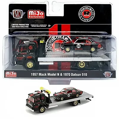 M2 39200 Mjs02 1957 Mack Model Flatbed Tow Truck 1970 Datsun 510 Yokohama 1/64 • $16.50