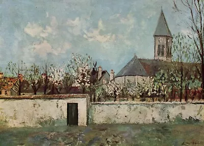 1948 UTRILLO Color Print  Church Of Saint-Martin De Montigny  SIGNED FRAMED COA • $229.50