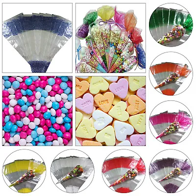 Clear Cellophane Cello Cone Sweet Bags Large Candy Kids Party Favour Gift Treats • £2.89