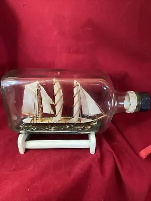 Ship In A Bottle 9  GLASS BOTTLE Vintage Z7 • $22