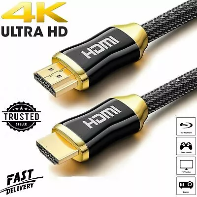 Premium 4k Hdmi Cable 2.0 High Speed Gold Plated Braided Lead 2160p 3d Hdtv Uhd • £9.99