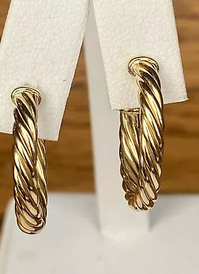 David Yurman 18k Yellow Gold Spira Hoop Earrings 7/8” Brand New Pouch • $890