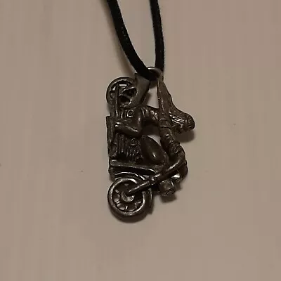 MOTORCYCLE BIKER Vintage Pewter Pendant Charm / 26  Adjustable Necklace U.S.A. • $10.79