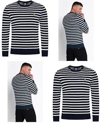 £39.99 • Buy Lyle & Scott Scott Breton Mens Smart Striped Jumper Casual Sweater  Dark Navy