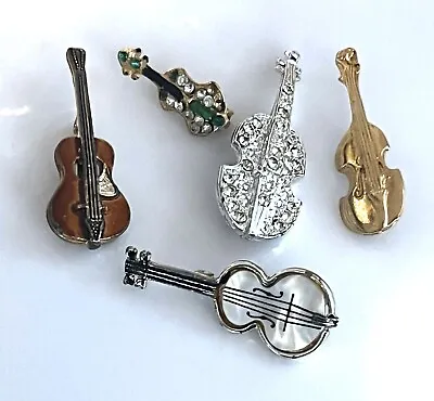 Vtg Guitar Cello Violin Musical Instruments Brooch Lot Enamel Rhinestone MOP • $18