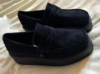 Black Suede Underground London Suede Leather Platform Creeper Loafers  NEW • £50