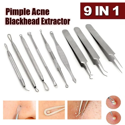 $6.99 • Buy 9pcs Set Blackhead Extractor Tool Remover Pimple Blemish Comedone Kit Acne Clip