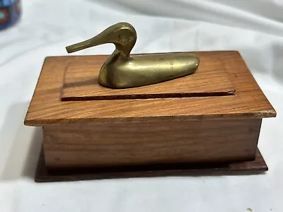 Vintage Wooden Trinket Box With Brass Duck On Lid- Marked India • $11.99