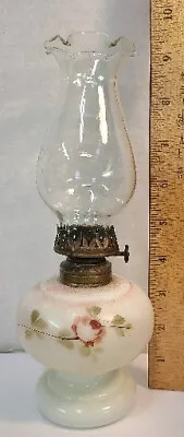 Miniature Milk Glass Antique Hand Painted Oil Lamp - Little Wizard  • $15