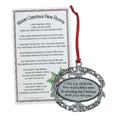 Merry Christmas From Heaven Pewter Ornament Loved One Memorial Tree Decoration • $23.99