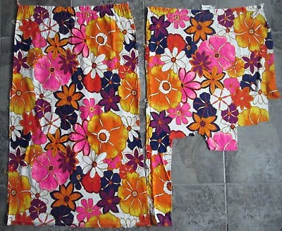 Vitage Embossed Hippy 70s Floral Fabric Piece Bright Flowers Pink Orange 22 X39  • $12.99