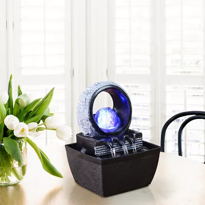 Indoor Waterfall Feature With LED Light Tabletop Water Fountain Zen Meditation • $17