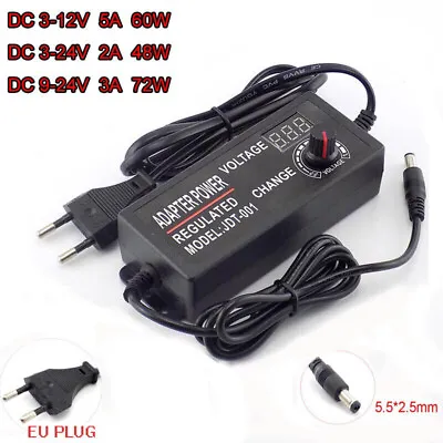 Variable Adjustable Voltage 3-12V 3-24V 9-24V AC/DC Power Supply Adapter Display • £10.58