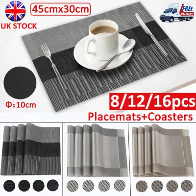 4/6/8 Set Placemats & Coasters Non-Slip Washable Dining PVC Table Place Mats • £5.99