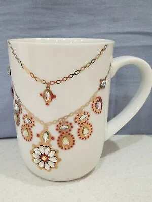 $22.50 • Buy Pier 1 White Ceramic Mug Cup Jewels Necklaces Bling Coffee Tea Hot Chocolate 