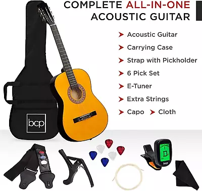 Right-Handed Full Size Acoustic Guitar Beginner Kit Nylon Strings 7 Colors Tuner • $77.93