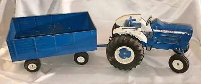 Vintage Ford 8000 Blue Cast Iron Model Tractor And Steel Wagon Hitch ERTL • $50