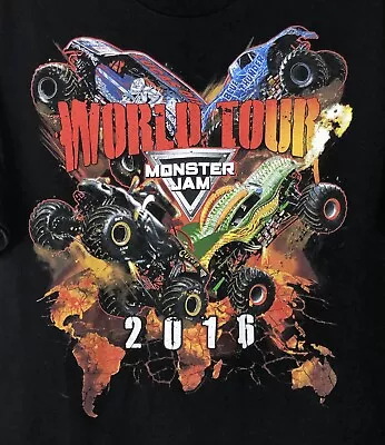 Monster Jam World Tour Men's Large T-Shirt 2016 Black Double Sided Graphic EUC • $12.99