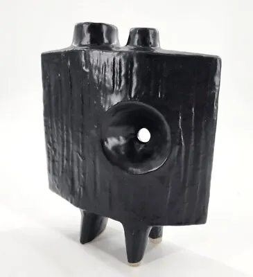 Mid Century Toyo Modernist Footed Ceramic Ikebana Bark Vase Flat Black MCM Rare • $385
