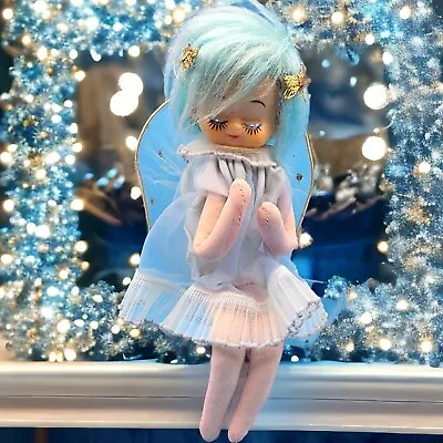 Vintage Blue Hair Angel 0rnament Japan Tulle Wings Pixie Fairy Decoration • $179.95