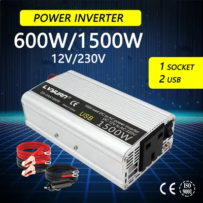 1500W Peak Power Inverter Dc 12V To Ac 230v/240v Adapter Converter Caravan Camp • £29.99