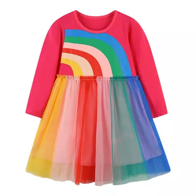 Rainbow Tulle Girls Bridesmaid Dress Baby Flowers Party Dresses Wedding Princess • £15.99