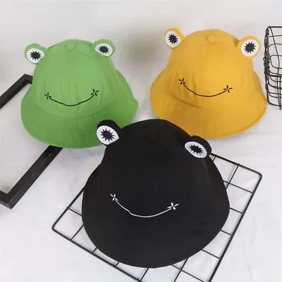 Cotton Cartoon Cute Frog Bucket Hat Men Women Outdoor Fashion Foldable New • $15.17