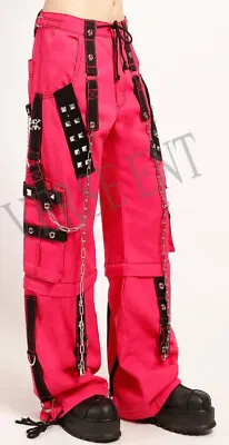 Men Hot Pink Gothic Cyber Chain Trouser Thread Bondage Pant Metal Stud Trousers • $75.78