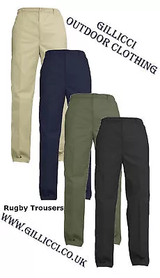 Mens Elasticated Adjustable Waist Casual Smart Work Plain Rugby Trousers Pants • £14.49