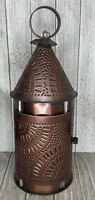 Vintage Rustic Primitive Pierced Tin Copper Colored Candle Lantern  12.5  • $50