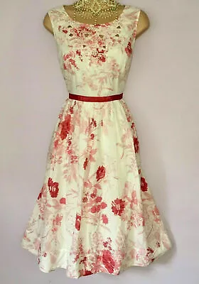 Monsoon Poppy Cotton Floral Embroidered Wedding Fit Flare Occasion Dress Size 18 • £45