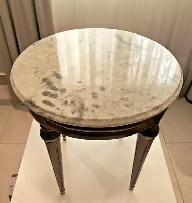 FRENCH STYLE 1950s MARBLE TOP SIDE TABLE STAND LOUIS XVI 4 LEGS 18  H. 17  D • $499