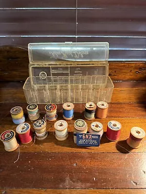 Vintage Tidee Maid Thread Box 13 Wooden Spools American Coats Clark • $8.95