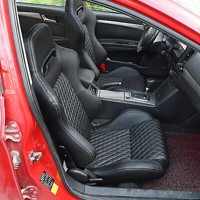 2pcs Adjustable Universal Racing Bucket Seats Black PVC Leather & 2 Dual Sliders • $195.99