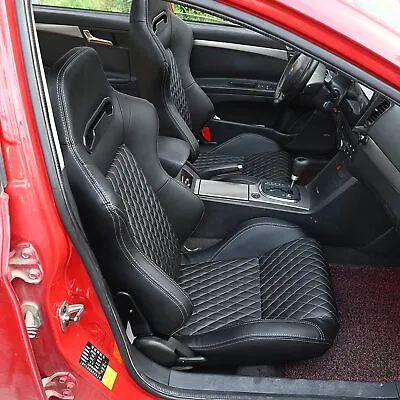 Pair Adjustable Universal Racing Bucket Seats Black PVC Leather & 2 Dual Sliders • $375