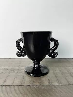 Vintage Fenton Black Glass Double Fish Handle Vase Goblet • $25