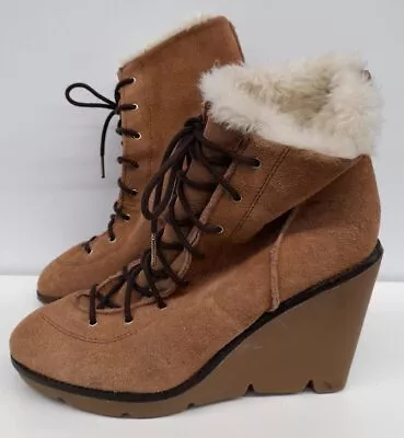 Michael Kors Women's Leather Faux Fur Lining Wedge Heel Brown Size 9 Boots • $34.99