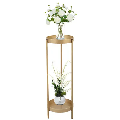 Metal Tall Plant Display Stand With 2 Tray Potted Plant Holder Home Decor Golden • $35.99