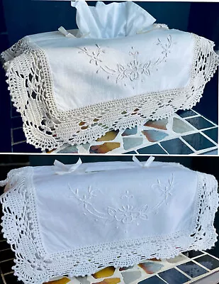 Tissue Box Cover Hand Embroidered And Cutwork Vintage Tissue Box Cover Brand New • $7.95