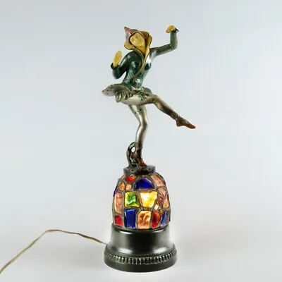 Antique 1920s Gerdago Art Deco Bronze Pixie Harlequin Lamp W/ Millefiori Shade • $800