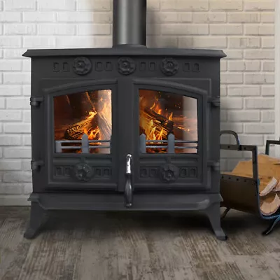 10KW Multifuel Stove Log Wood Burning Cast Iron Fireplace Defra Eco Design • £599.98