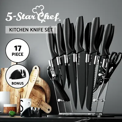 5-Star Chef 17PCS Kitchen Knife Set  W/ Block Stainless Steel Nonstick Sharpener • $54.95