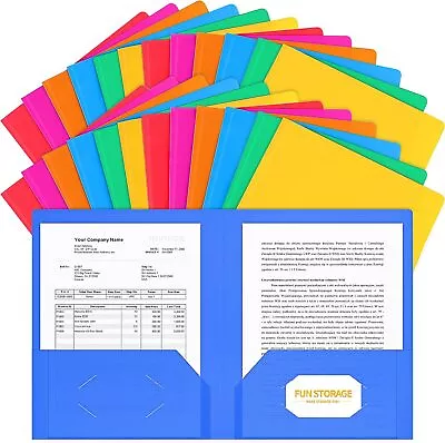 24 Pack Plastic Folders With Two Pockets 2 Pocket FoldersAssorted 6 Colors... • $36.33